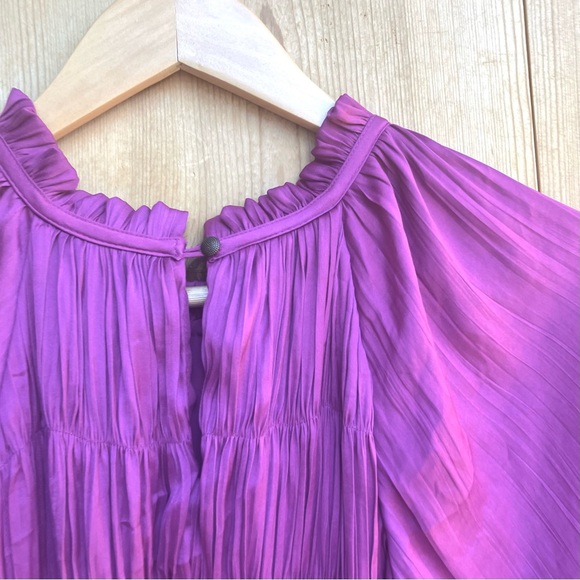 Maeve Anthropologie Tasha Smocked Magenta Raspberry Pleated Dress Sz Large - Picture 7 of 7